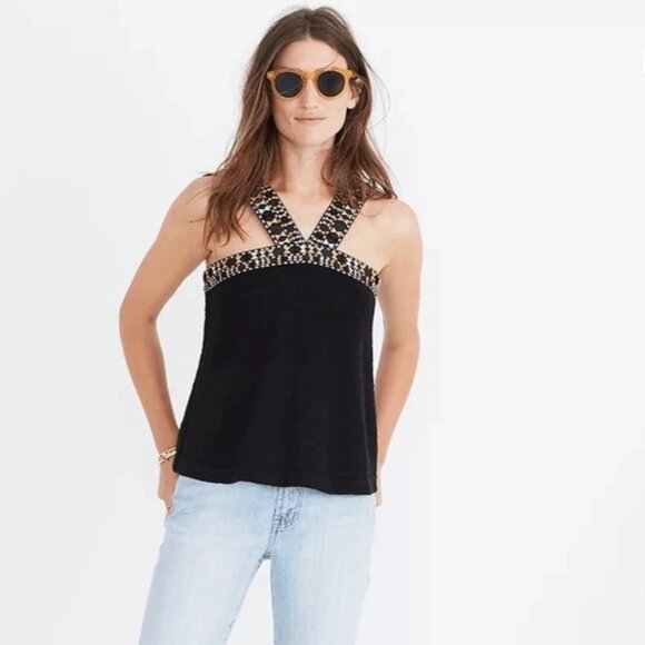 Madewell Bohemian Embroidered Swing Sweater Knit Tank Top - Picture 2 of 10